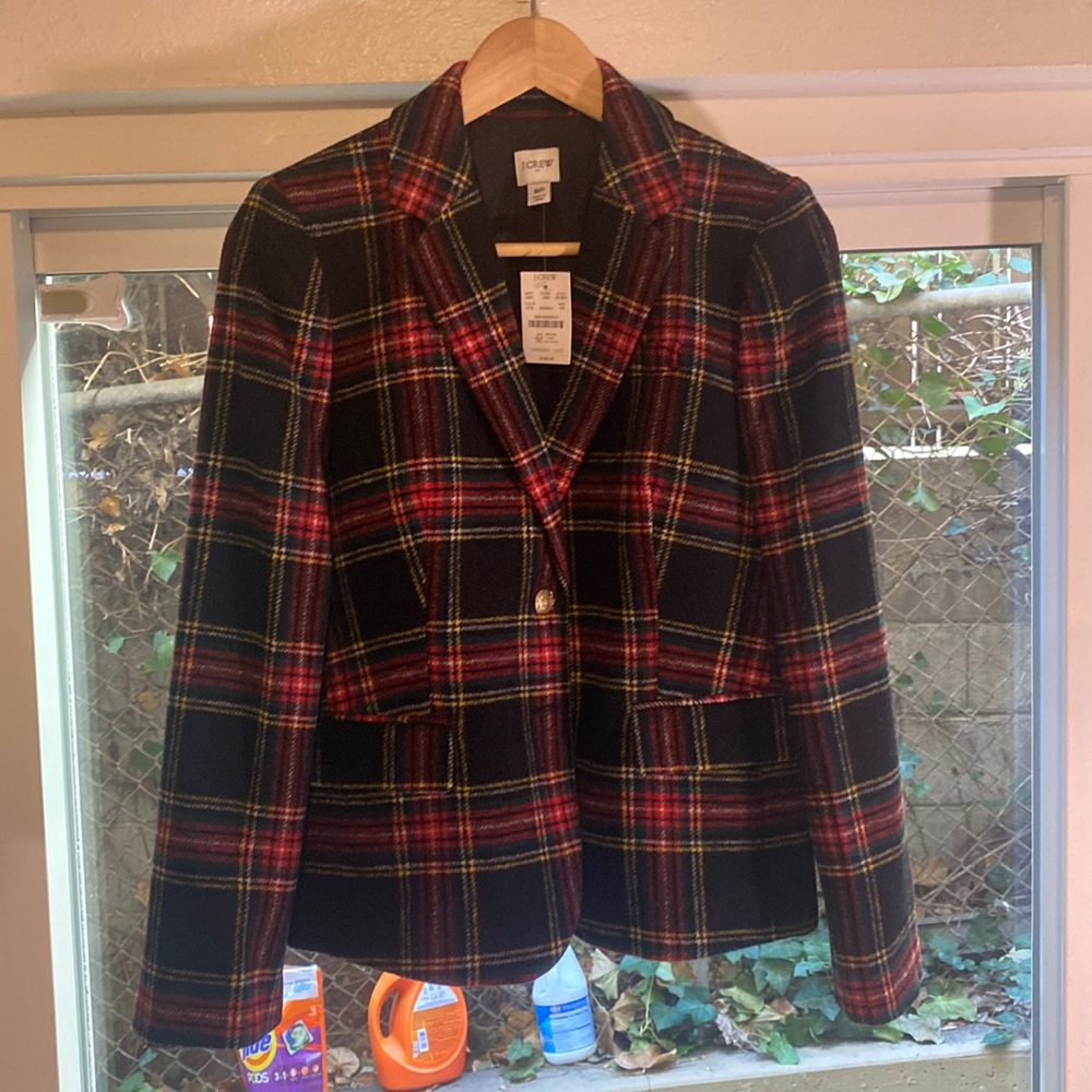 J. Crew Size 8P Classic Stewart Tartan Plaid Wool Blend Schoolboy Blazer NWT